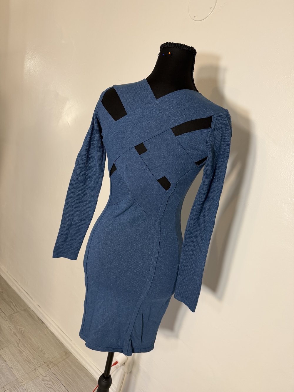 Bundle 3/$20 Wow Couture Blue Long-Sleeve Bodycon Dress with Cutout Detail Black